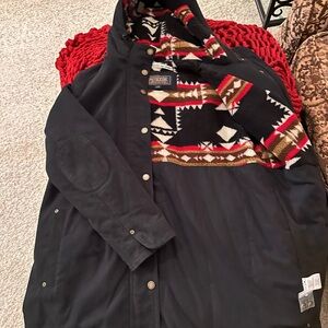 Pendleton Black Jacket with Red and Brown Geometric Design Size: L